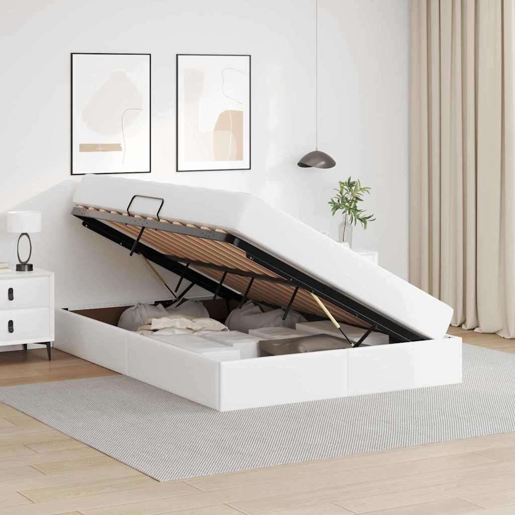 Opbergbed met matras met matras Wit 140 x 200 cm Nep Leer