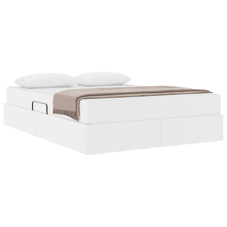 Opbergbed met matras met matras Wit 140 x 200 cm Nep Leer