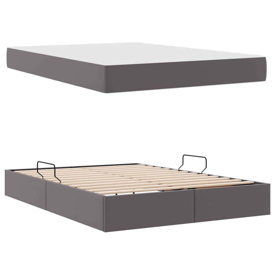 Opbergbed met matras met matras Grijs 140 x 200 cm Nep Leer