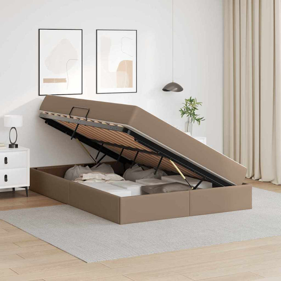 Opslag bed met matras met matras 2 pcs Cappuccino Leer