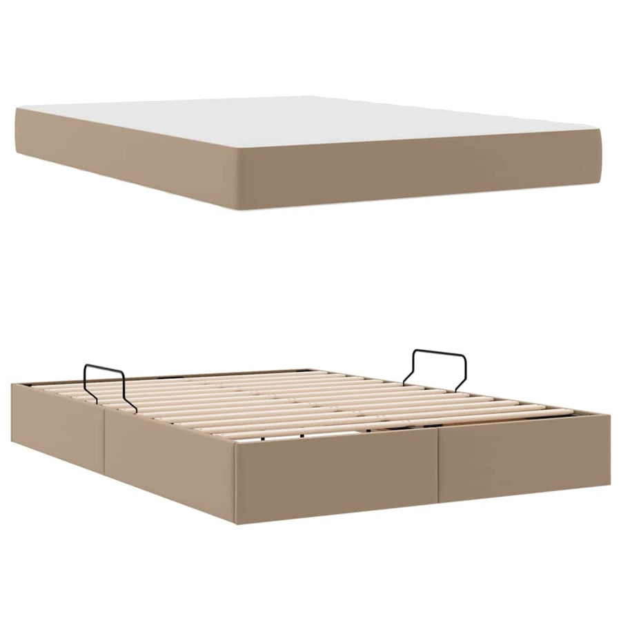 Opslag bed met matras met matras 2 pcs Cappuccino Leer