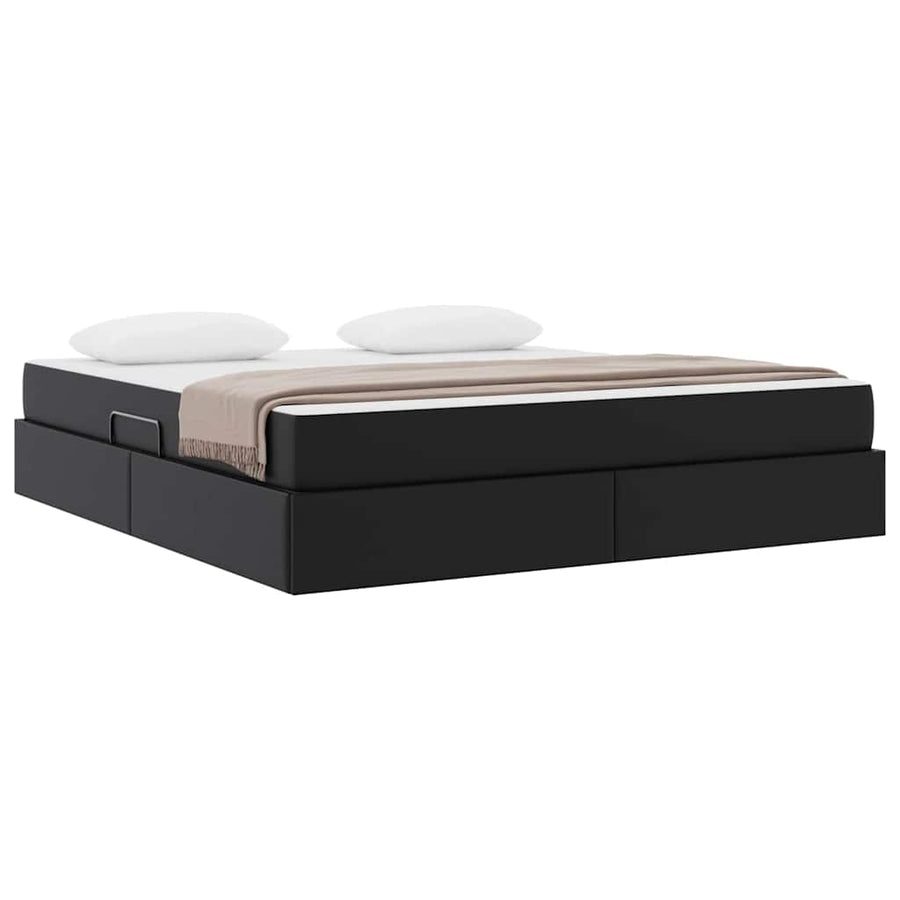 Opbergbed met matras met matras Zwart 160 x 200 cm Nep Leer