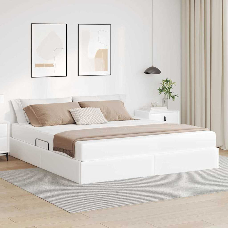 Opbergbed met matras met matras Wit 160 x 200 cm Nep Leer
