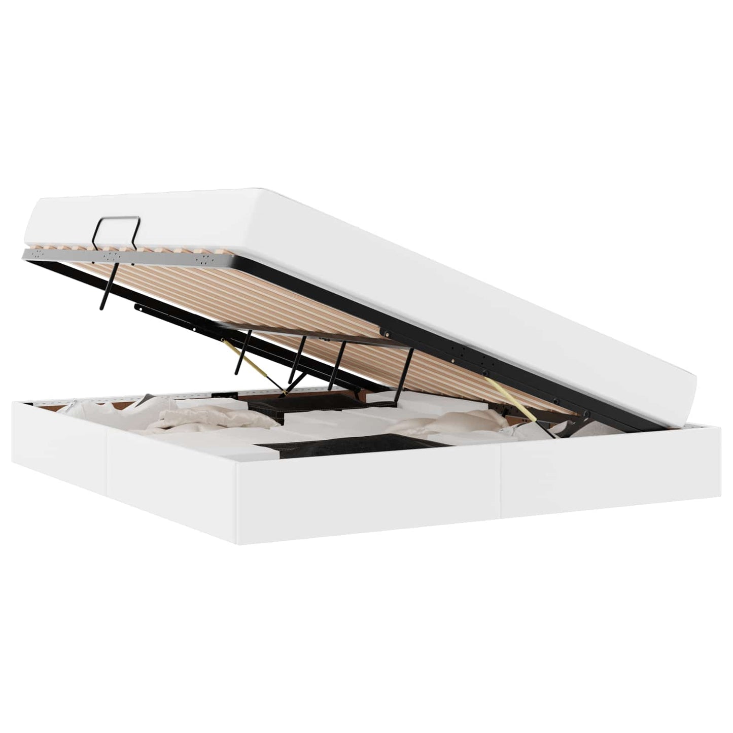 Opbergbed met matras met matras Wit 160 x 200 cm Nep Leer