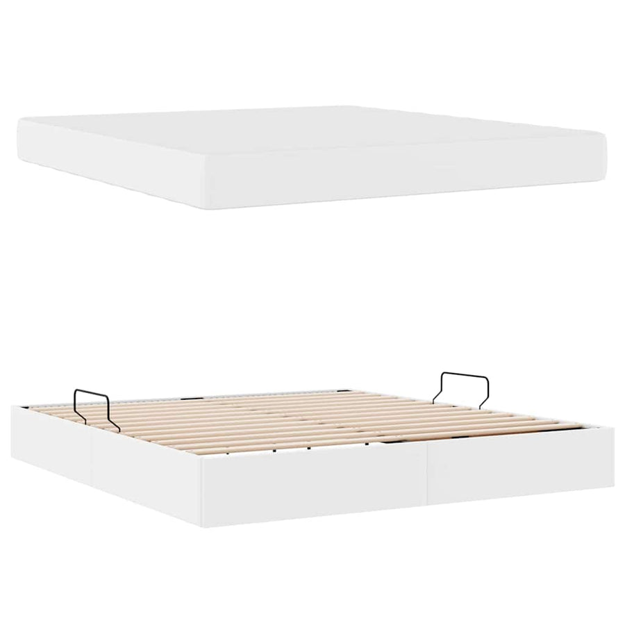 Opbergbed met matras met matras Wit 160 x 200 cm Nep Leer