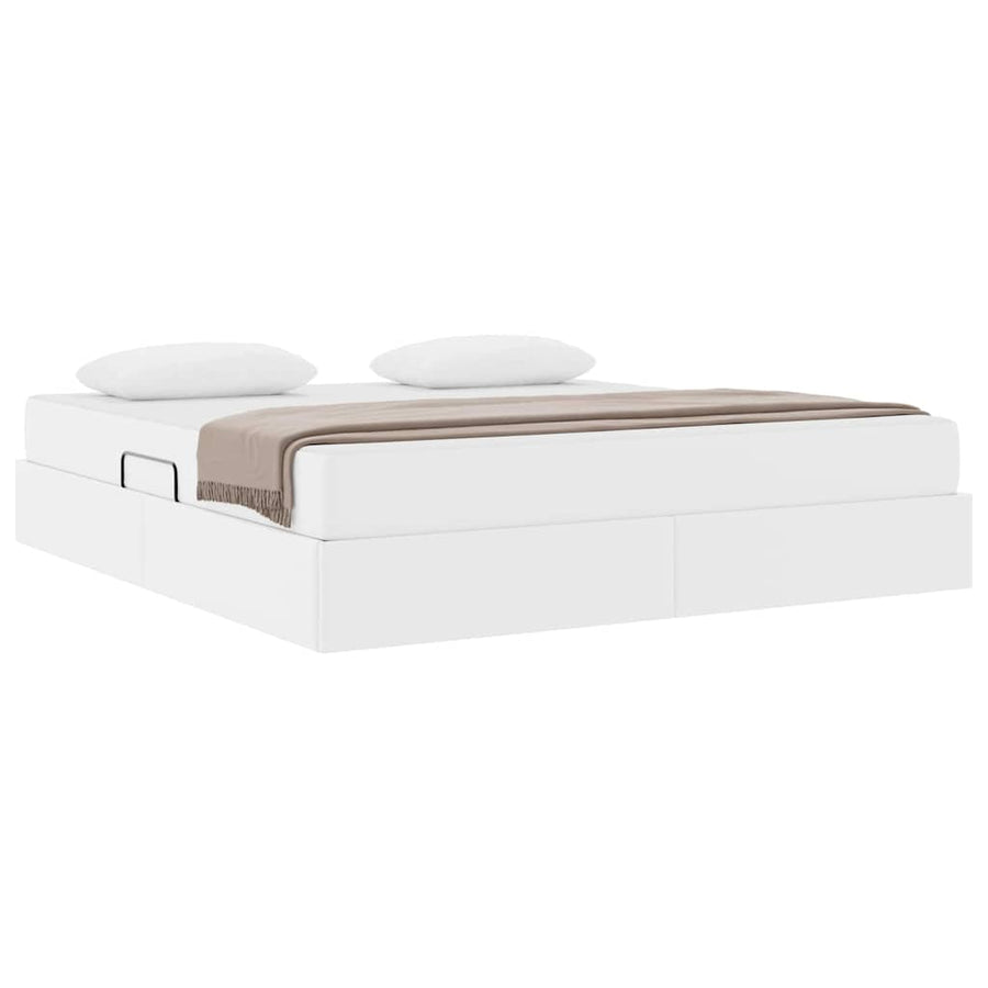 Opbergbed met matras met matras Wit 160 x 200 cm Nep Leer