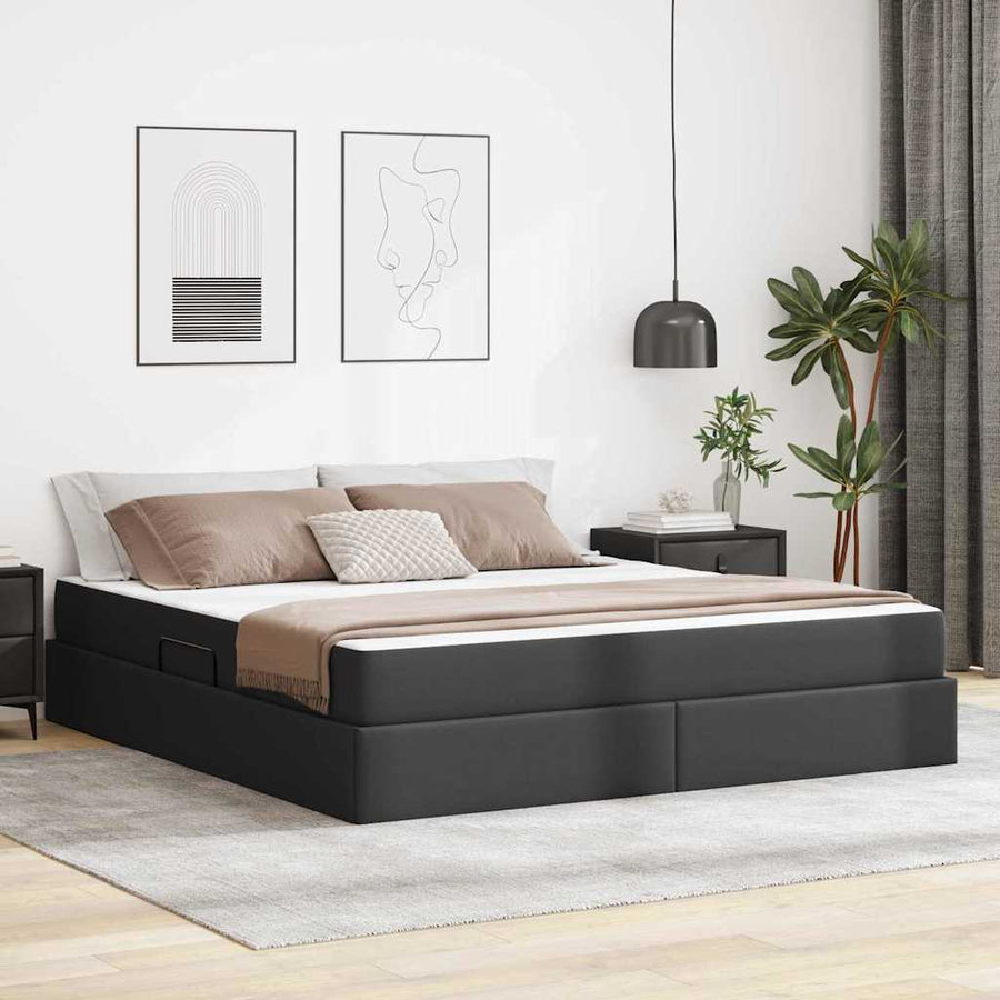 Opbergbed met matras met matras Zwart 180 x 200 cm Nep Leer
