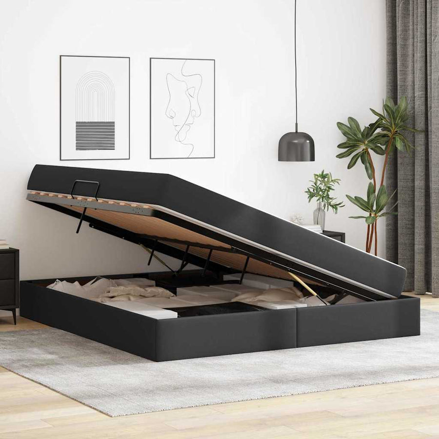 Opbergbed met matras met matras Zwart 180 x 200 cm Nep Leer