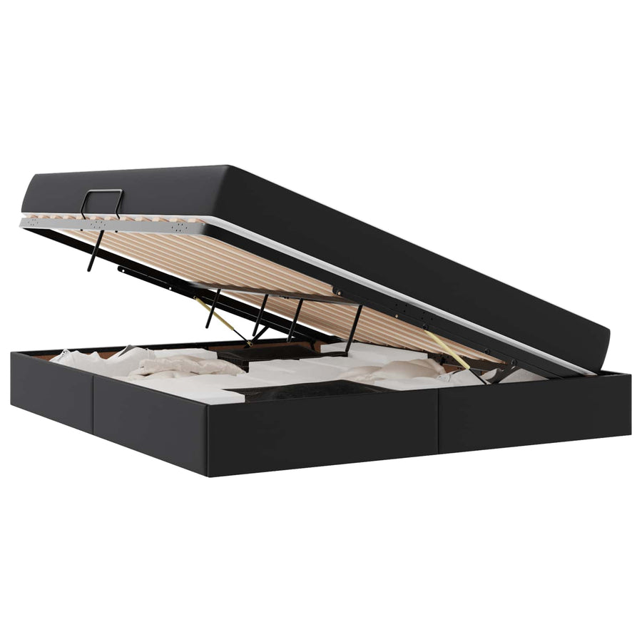 Opbergbed met matras met matras Zwart 180 x 200 cm Nep Leer