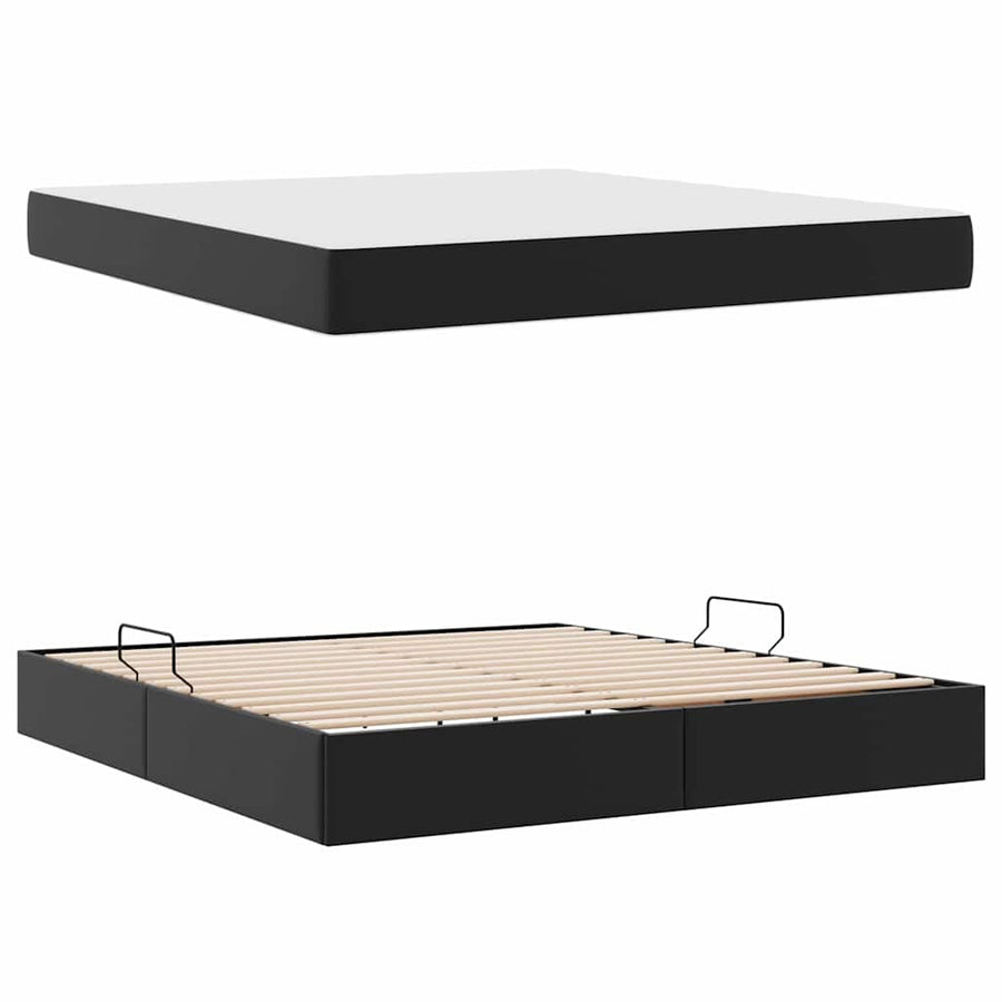 Opbergbed met matras met matras Zwart 180 x 200 cm Nep Leer