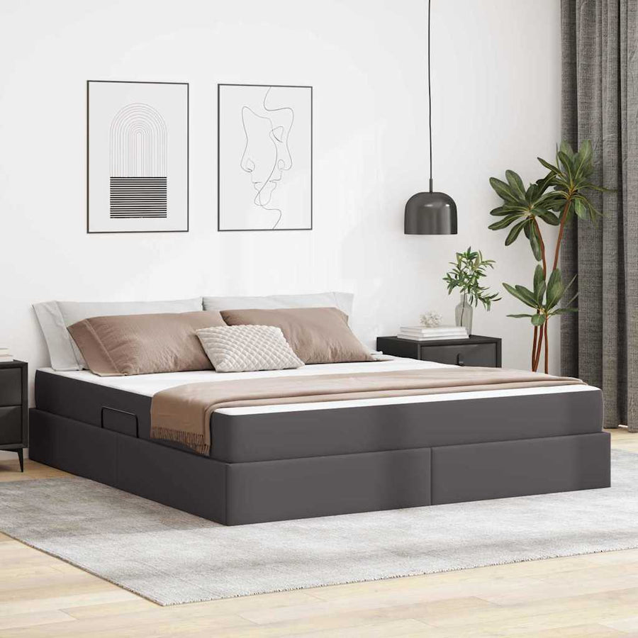 Opbergbed met matras met matras Grijs 180 x 200 cm Nep Leer