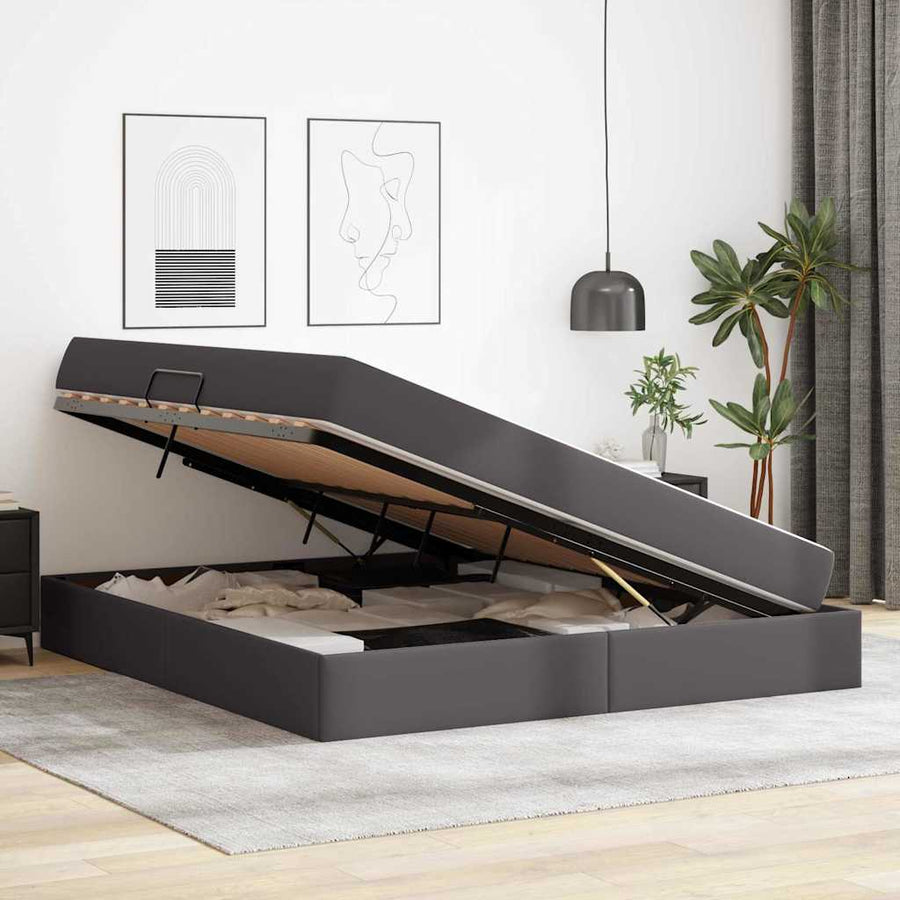 Opbergbed met matras met matras Grijs 180 x 200 cm Nep Leer