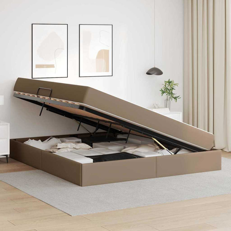 Opbergbed met matras Cappuccino 180 x 200 cm Nep Leer
