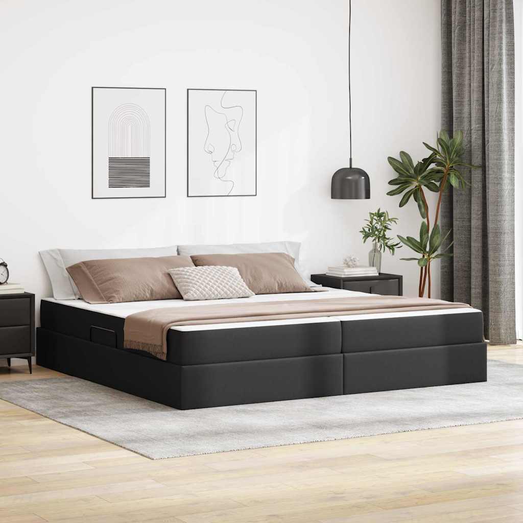 Opbergbed met matras met matras Zwart 200 x 200 cm Nep Leer