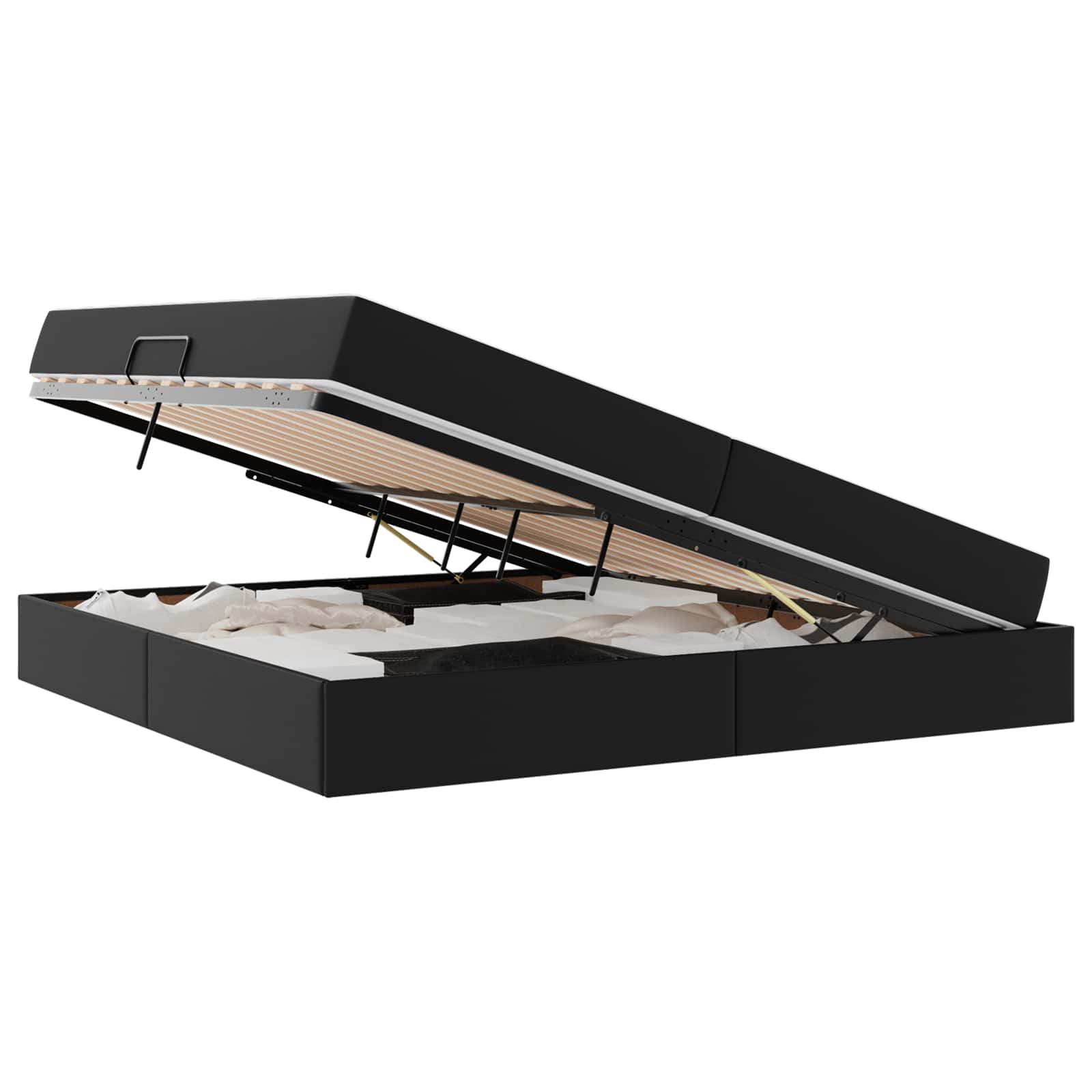 Opbergbed met matras met matras Zwart 200 x 200 cm Nep Leer