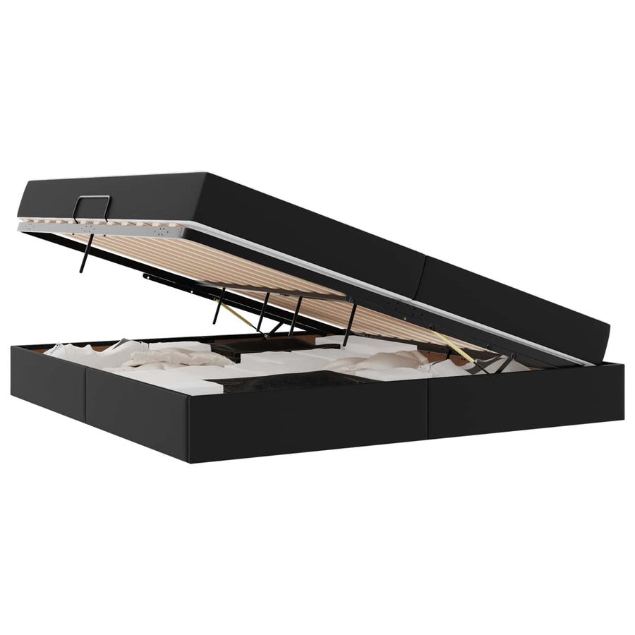 Opbergbed met matras met matras Zwart 200 x 200 cm Nep Leer