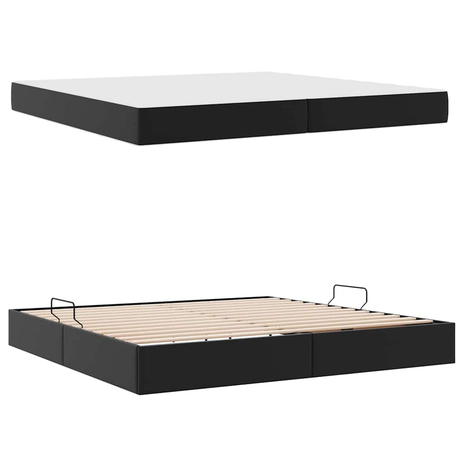 Opbergbed met matras met matras Zwart 200 x 200 cm Nep Leer