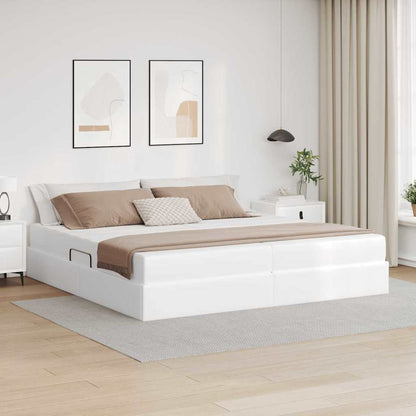 Opbergbed met matras met matras Wit 200 x 200 cm Nep Leer
