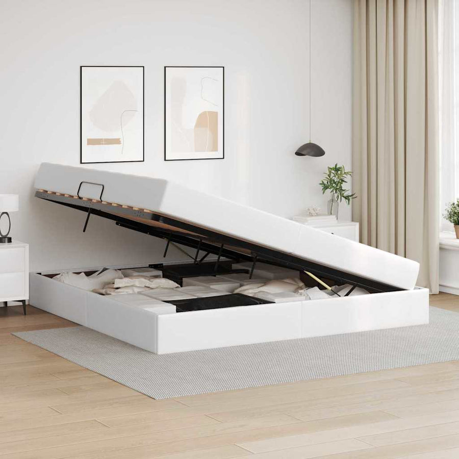 Opbergbed met matras met matras Wit 200 x 200 cm Nep Leer