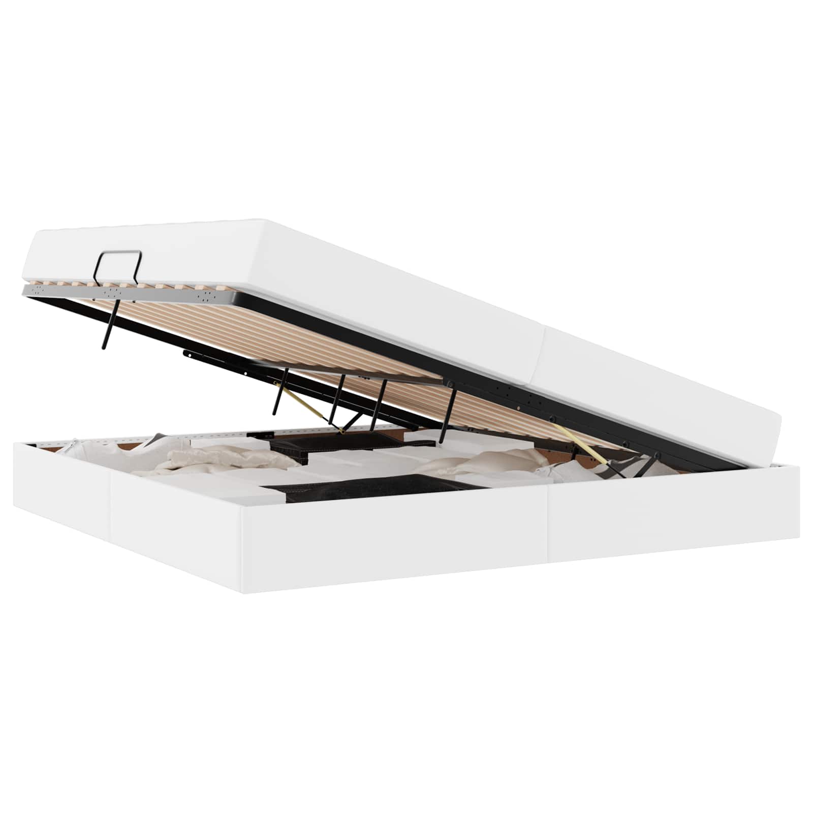 Opbergbed met matras met matras Wit 200 x 200 cm Nep Leer
