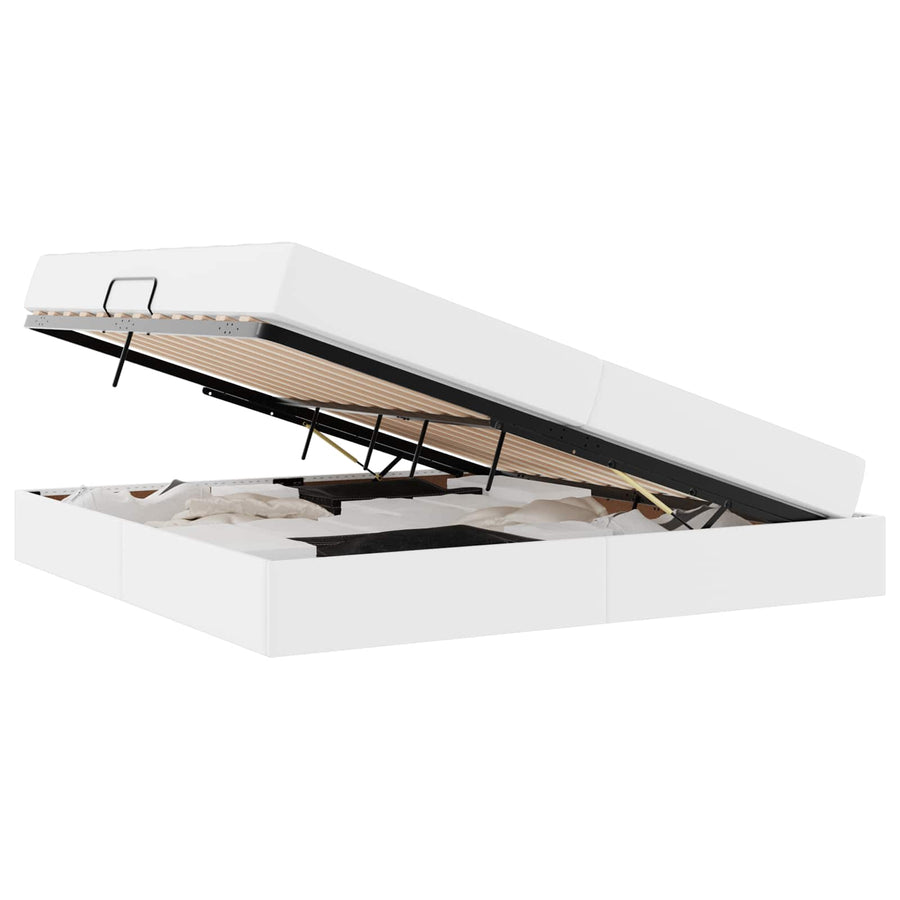 Opbergbed met matras met matras Wit 200 x 200 cm Nep Leer