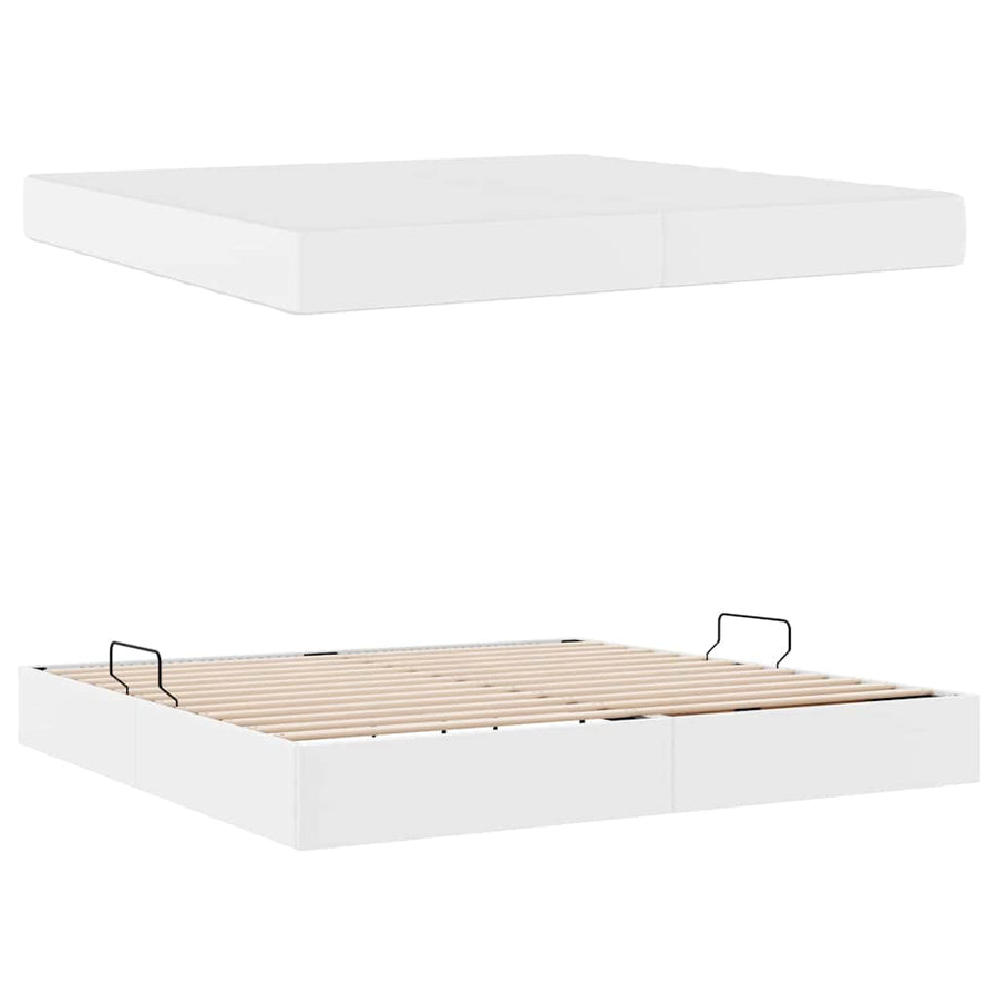 Opbergbed met matras met matras Wit 200 x 200 cm Nep Leer