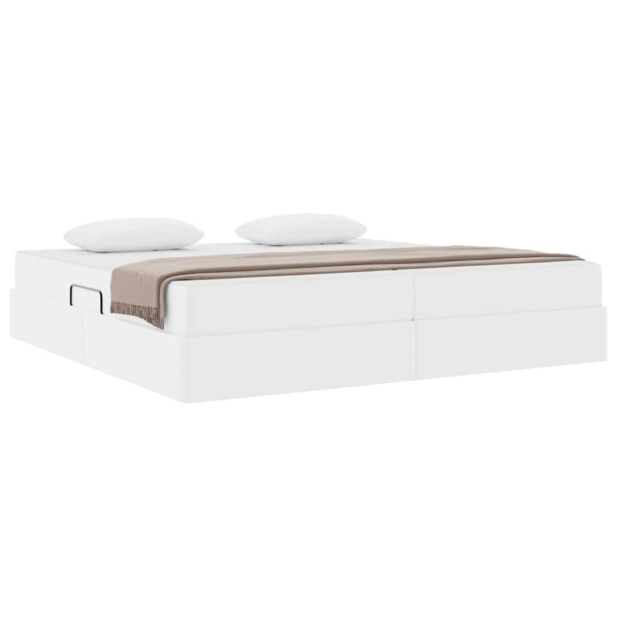 Opbergbed met matras met matras Wit 200 x 200 cm Nep Leer