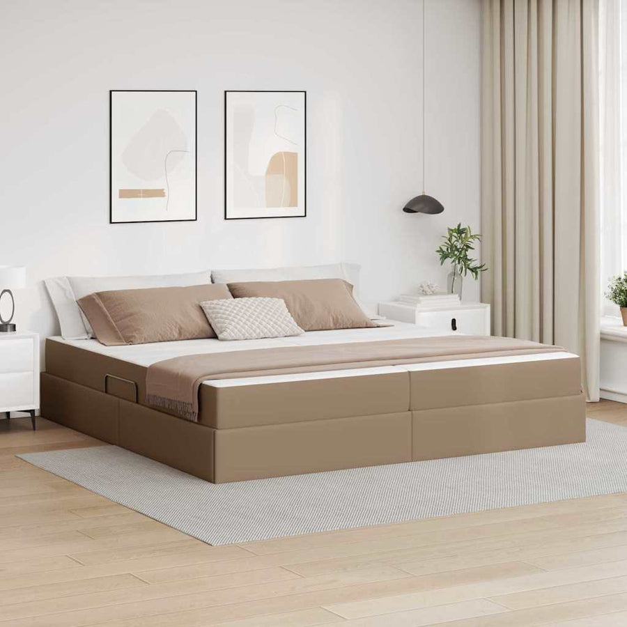 Opslag bed met matras met matras 2 pcs Cappuccino Leer