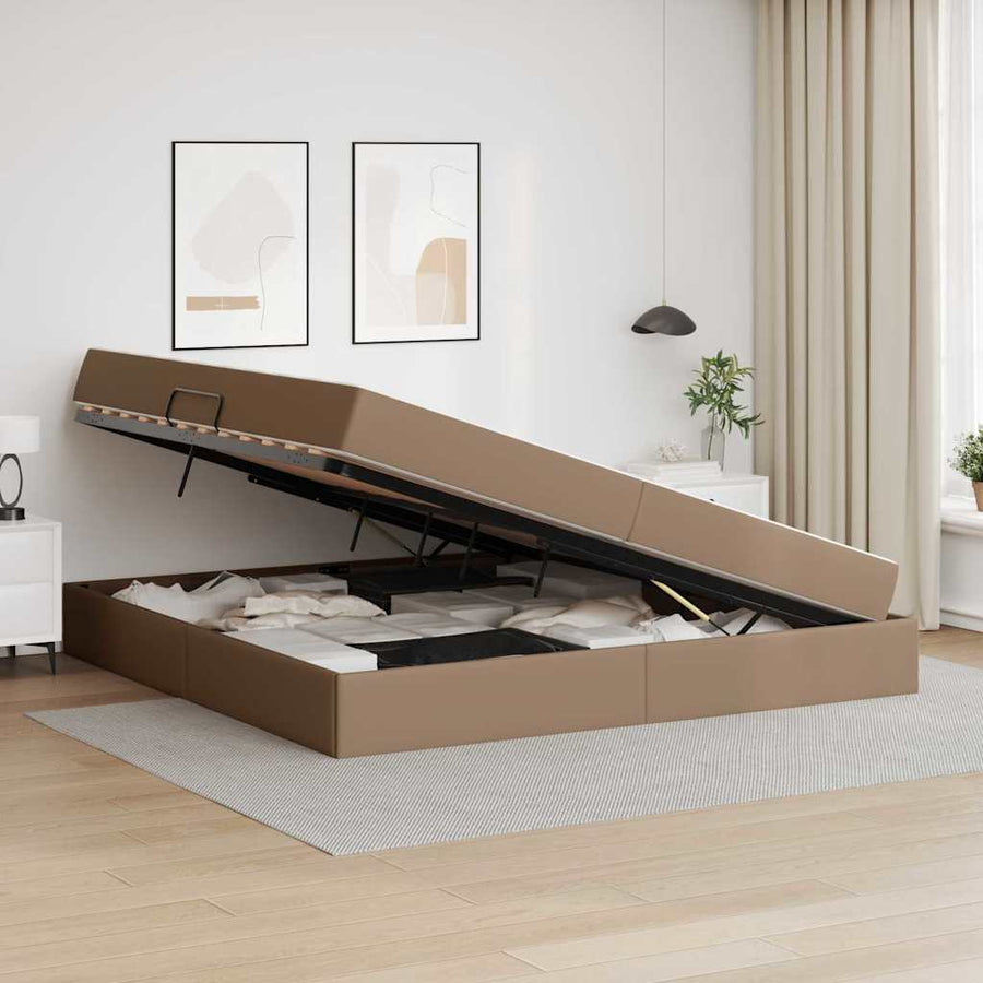 Opslag bed met matras met matras 2 pcs Cappuccino Leer