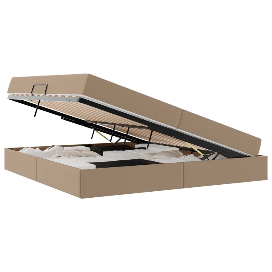 Opslag bed met matras met matras 2 pcs Cappuccino Leer