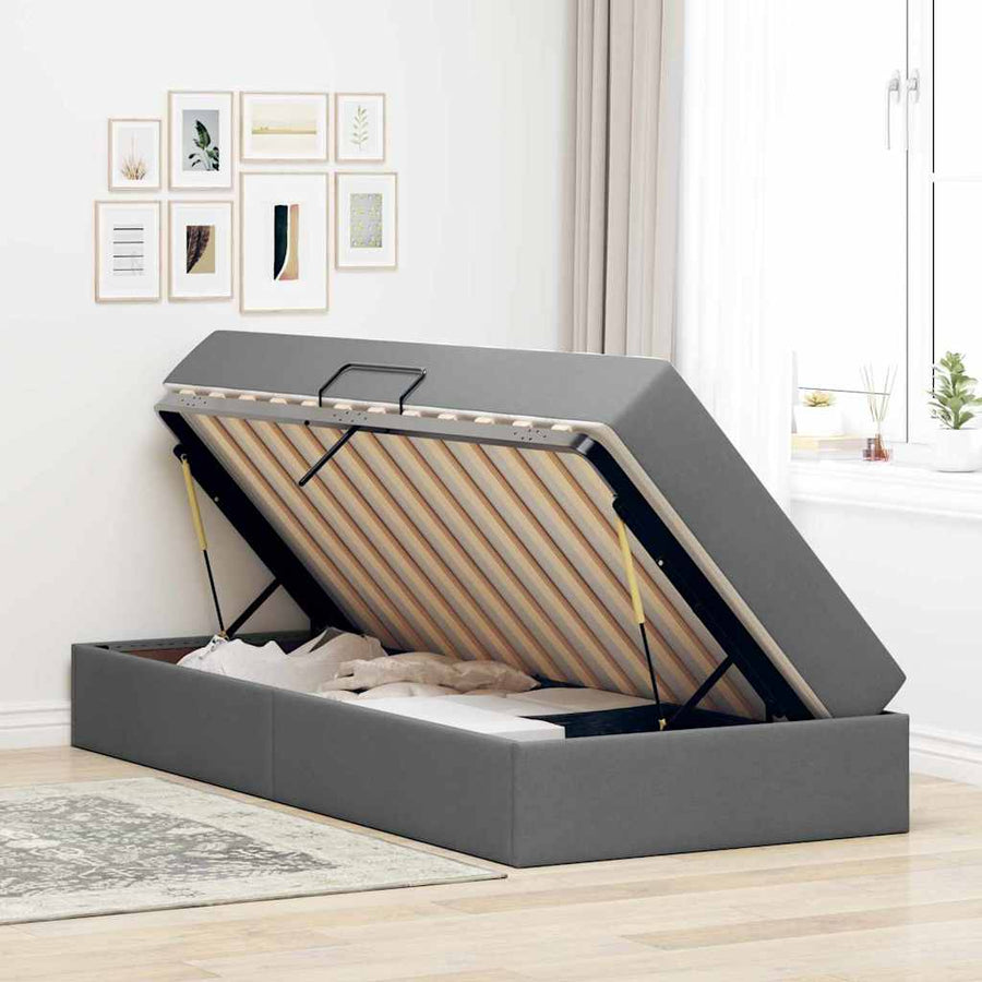 Opbergbed met matras Donkergrijs 100 x 200 cm Polyester