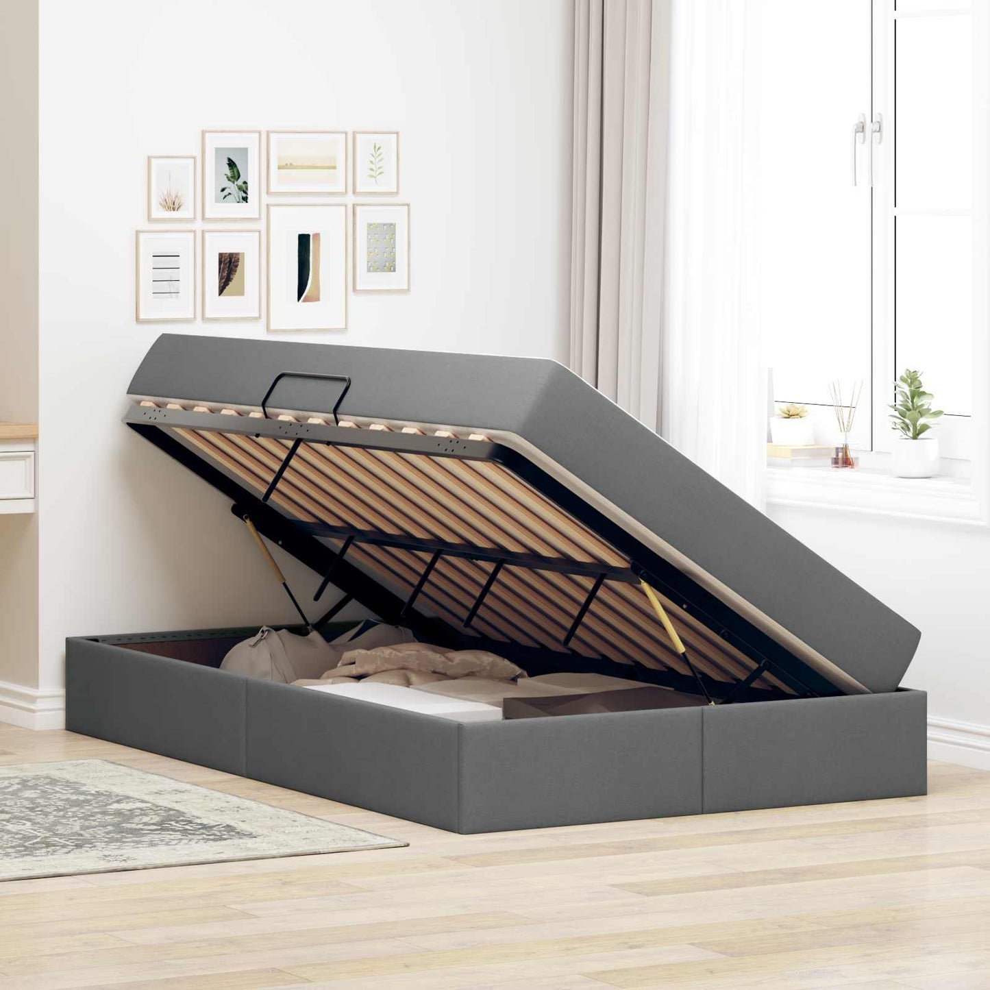 Opbergbed met matras Donkergrijs 120 x 190 cm Polyester