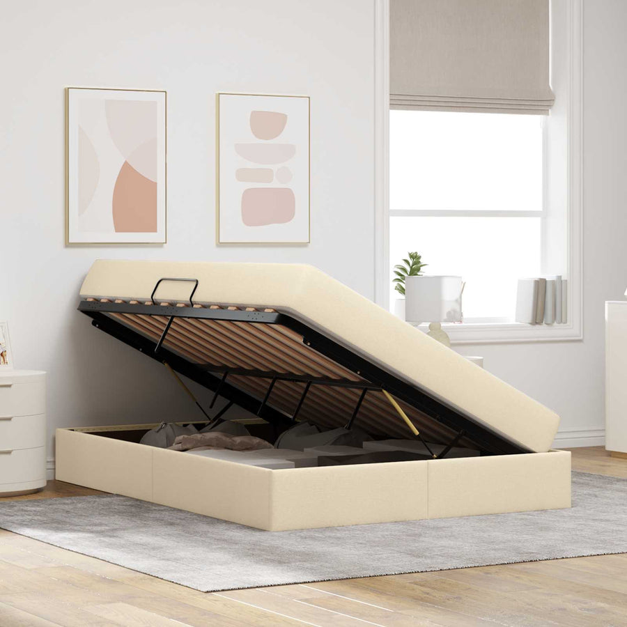 Opbergbed met matras met matras Crème 140 x 190 cm Polyester