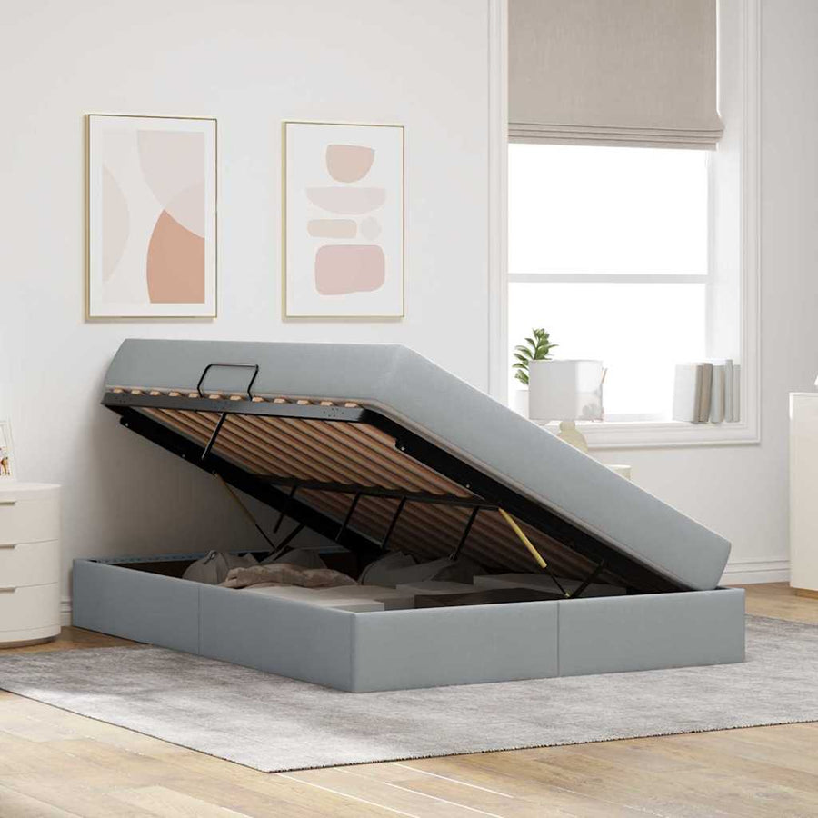 Opbergbed met matras Lichtgrijs 140 x 200 cm Polyester