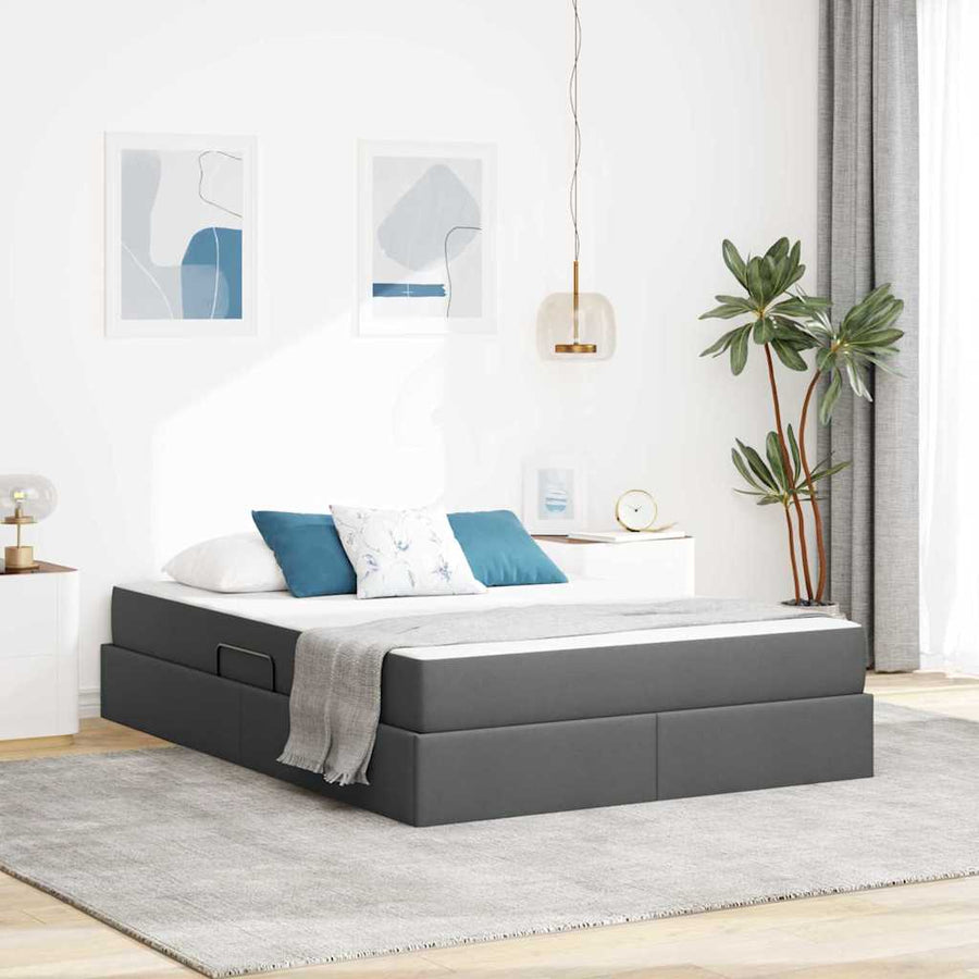 Opbergbed met matras Donkergrijs 140 x 200 cm Polyester