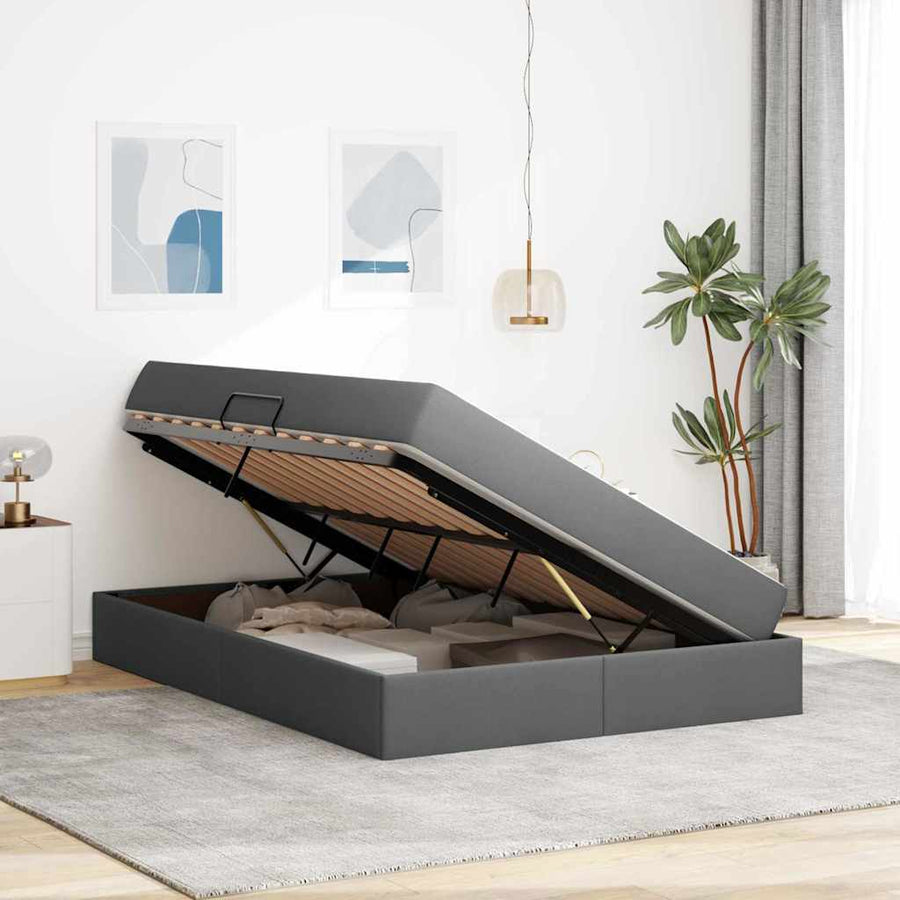 Opbergbed met matras Donkergrijs 140 x 200 cm Polyester