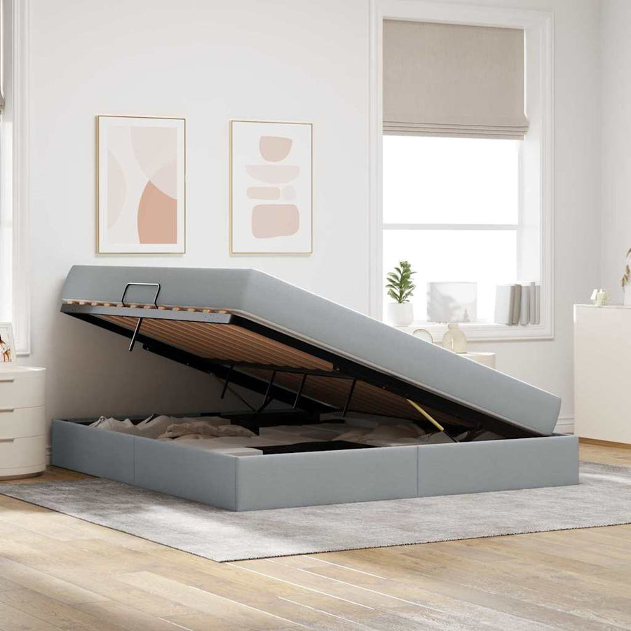 Opbergbed met matras Lichtgrijs 160 x 200 cm Polyester