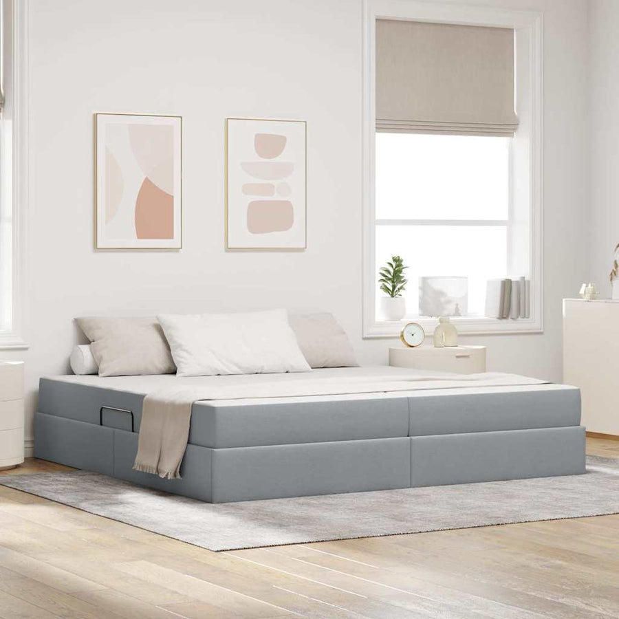 Opbergbed met matras Lichtgrijs 200 x 200 cm Polyester