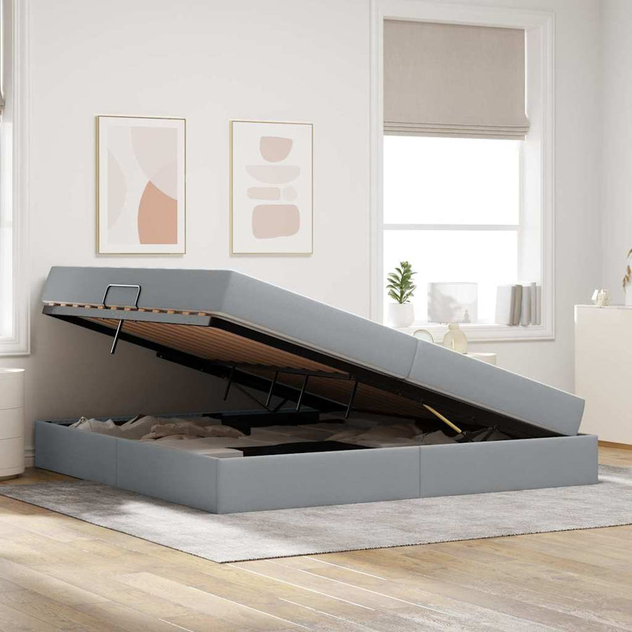 Opbergbed met matras Lichtgrijs 200 x 200 cm Polyester