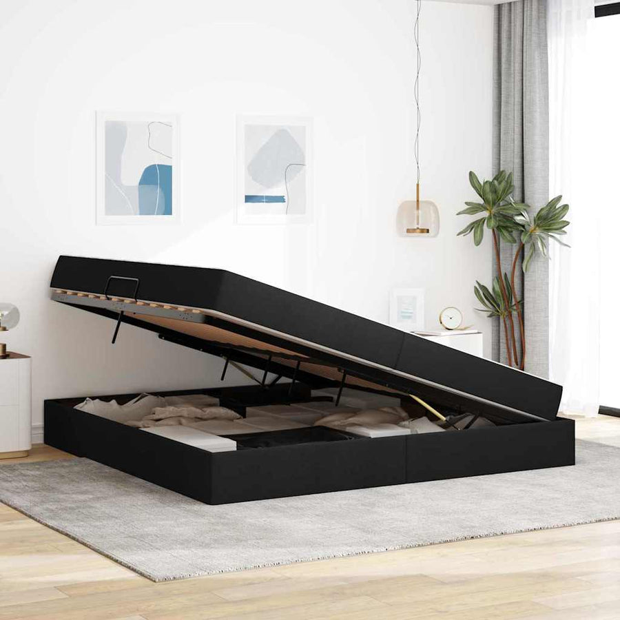 Opbergbed met matras met matras Zwart 200 x 200 cm Polyester