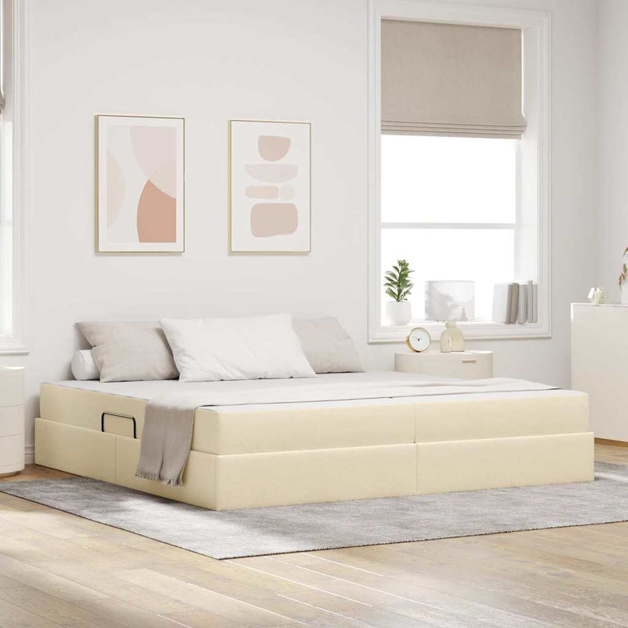 Opbergbed met matras met matras Crème 200 x 200 cm Polyester