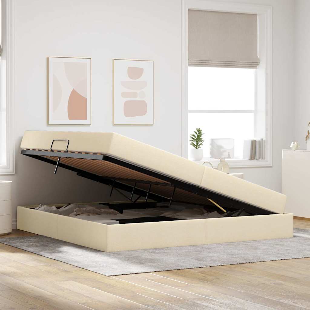 Opbergbed met matras met matras Crème 200 x 200 cm Polyester