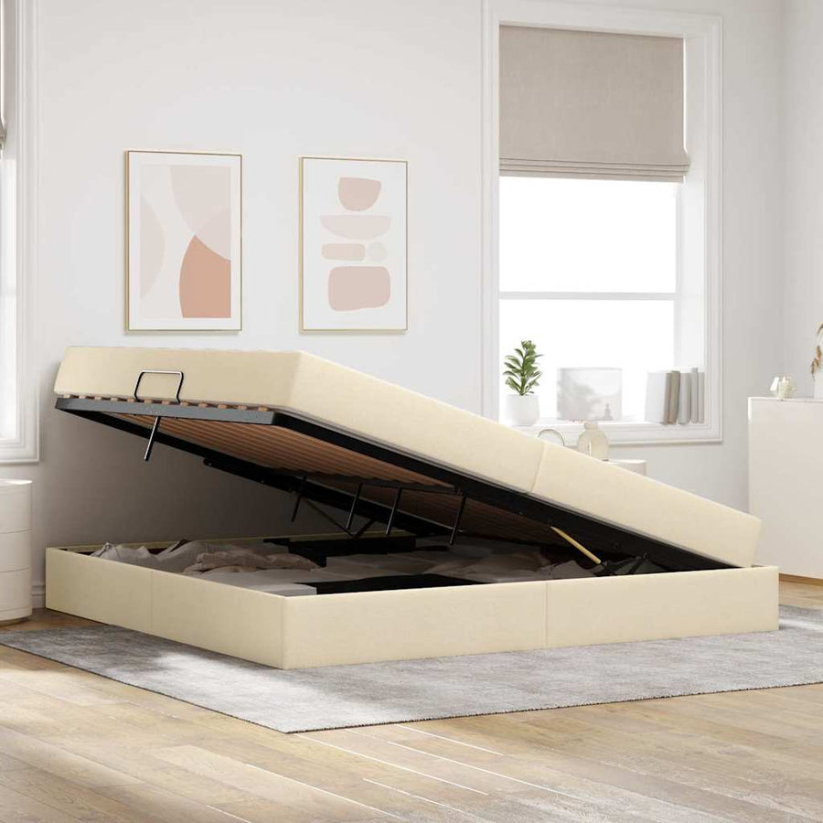 Opbergbed met matras met matras Crème 200 x 200 cm Polyester