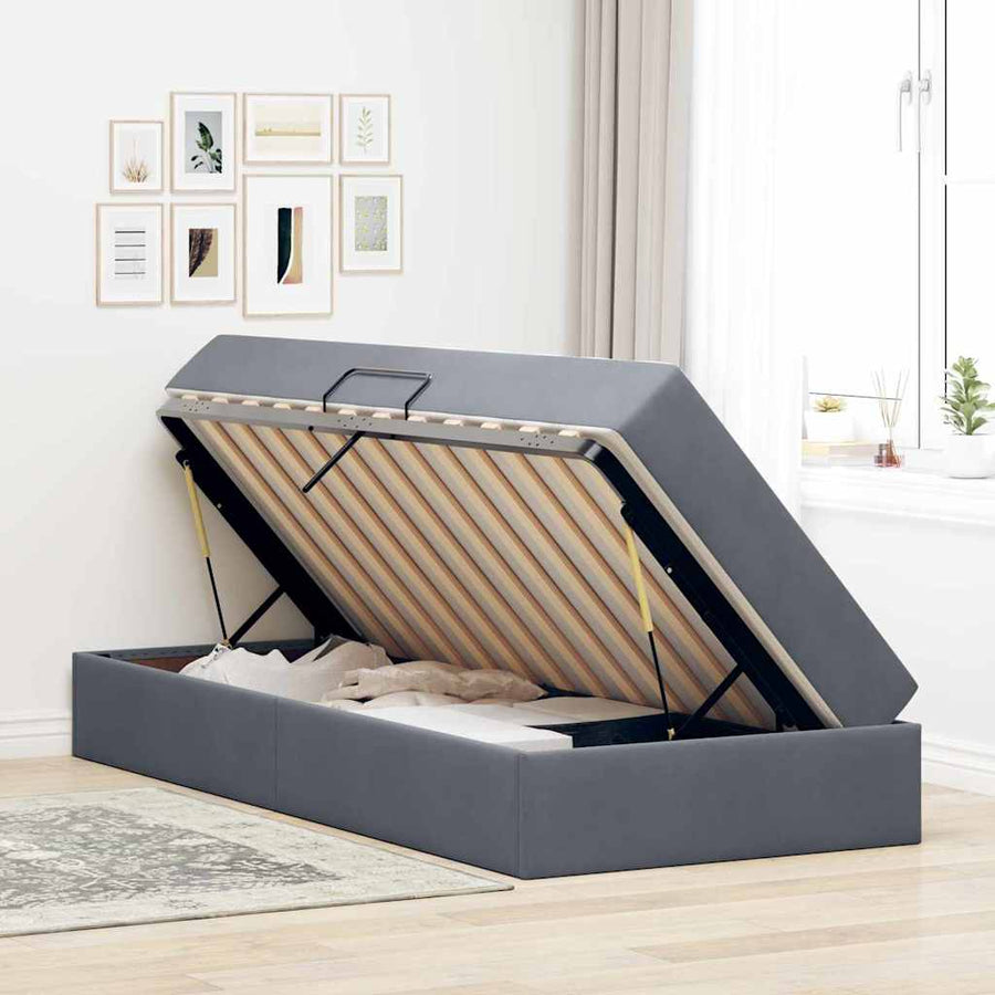 Opbergbed met matras met matras Donkergrijs 90 x 190 cm Fluweel