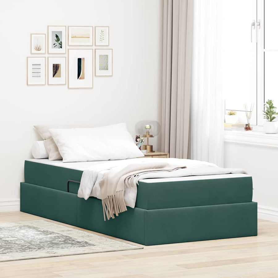 Opbergbed met matras met matras Donkergroen 90 x 190 cm Fluweel