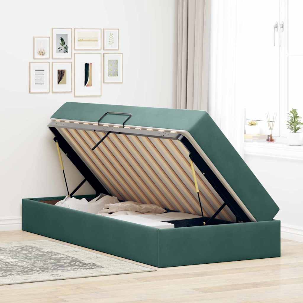 Opbergbed met matras met matras Donkergroen 90 x 190 cm Fluweel