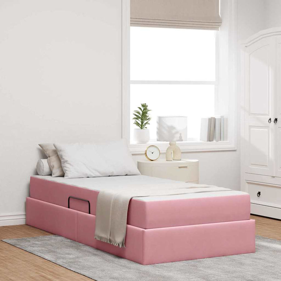 Opbergbed met matras met matras Roze 90 x 190 cm Fluweel