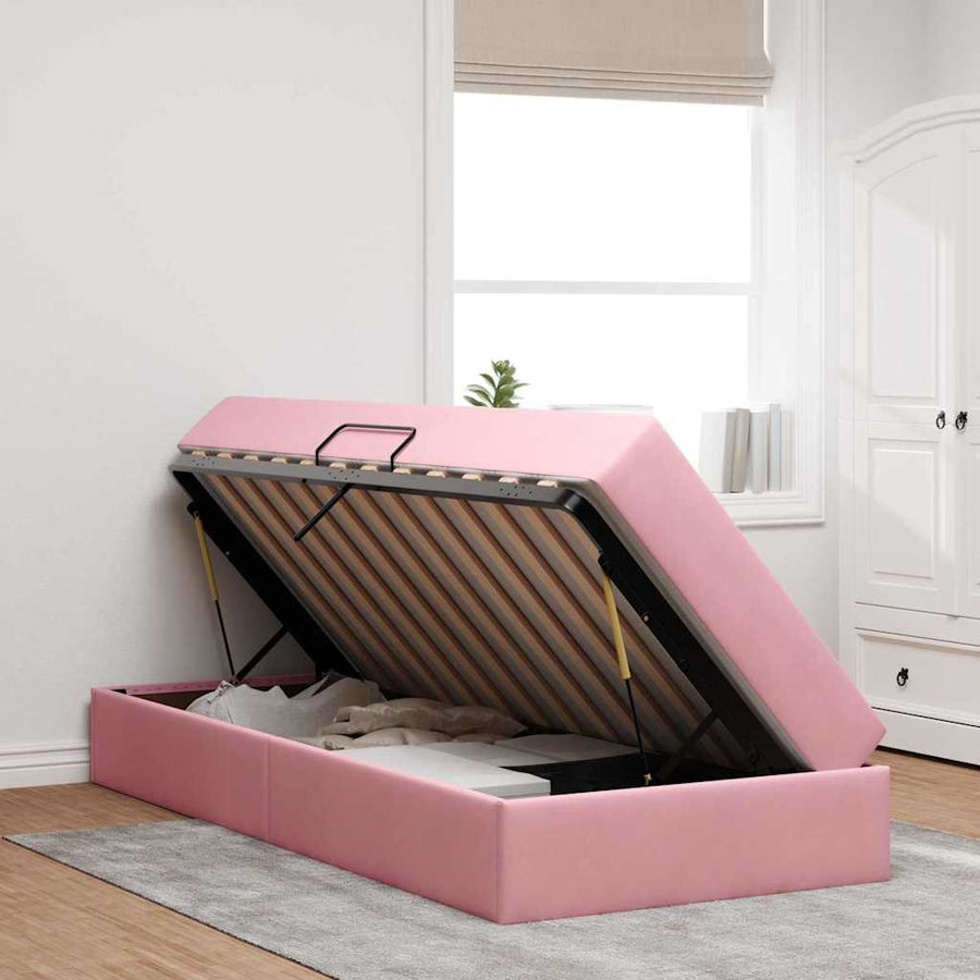 Opbergbed met matras met matras Roze 90 x 190 cm Fluweel