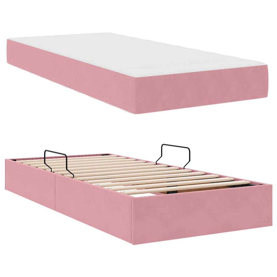 Opbergbed met matras met matras Roze 90 x 190 cm Fluweel