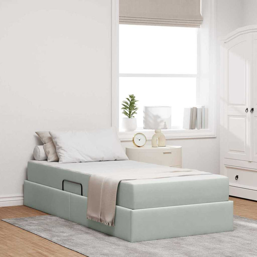 Opbergbed met matras met matras Lichtgrijs 90 x 200 cm Fluweel
